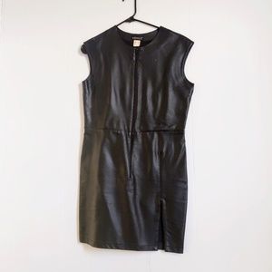 Faux Leather Mini Dress with Double Front Zipper